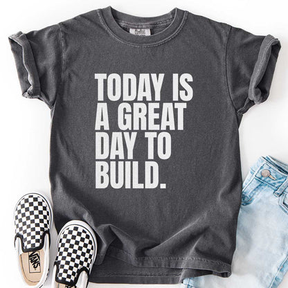 A Great Day to Build Youth Motivational Tee for Young Builders